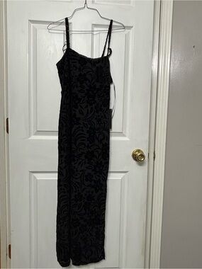 Rachel Zoe Black Floral Velvet Maxi Slip Dress